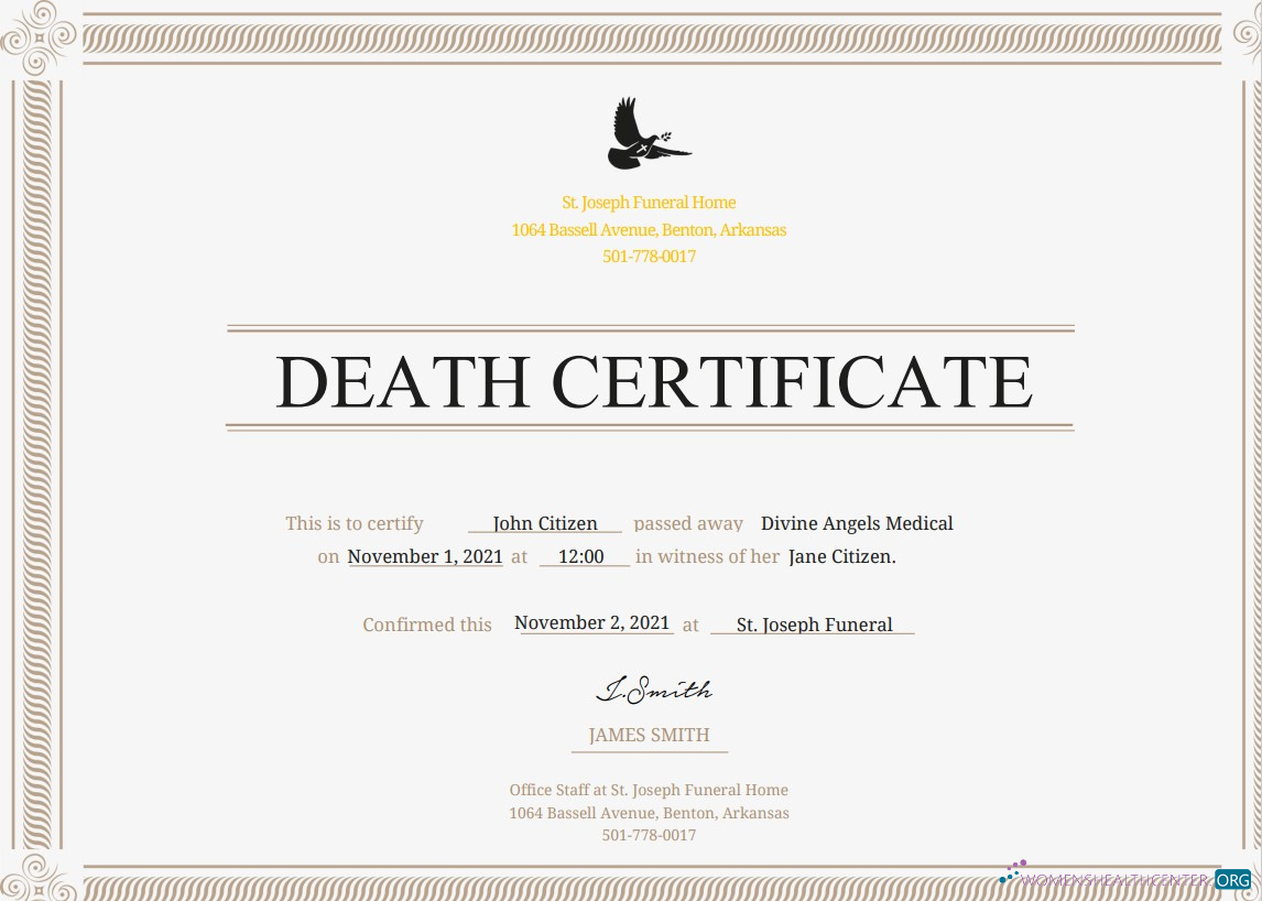 Download USA Certificate of Death Photoshop template